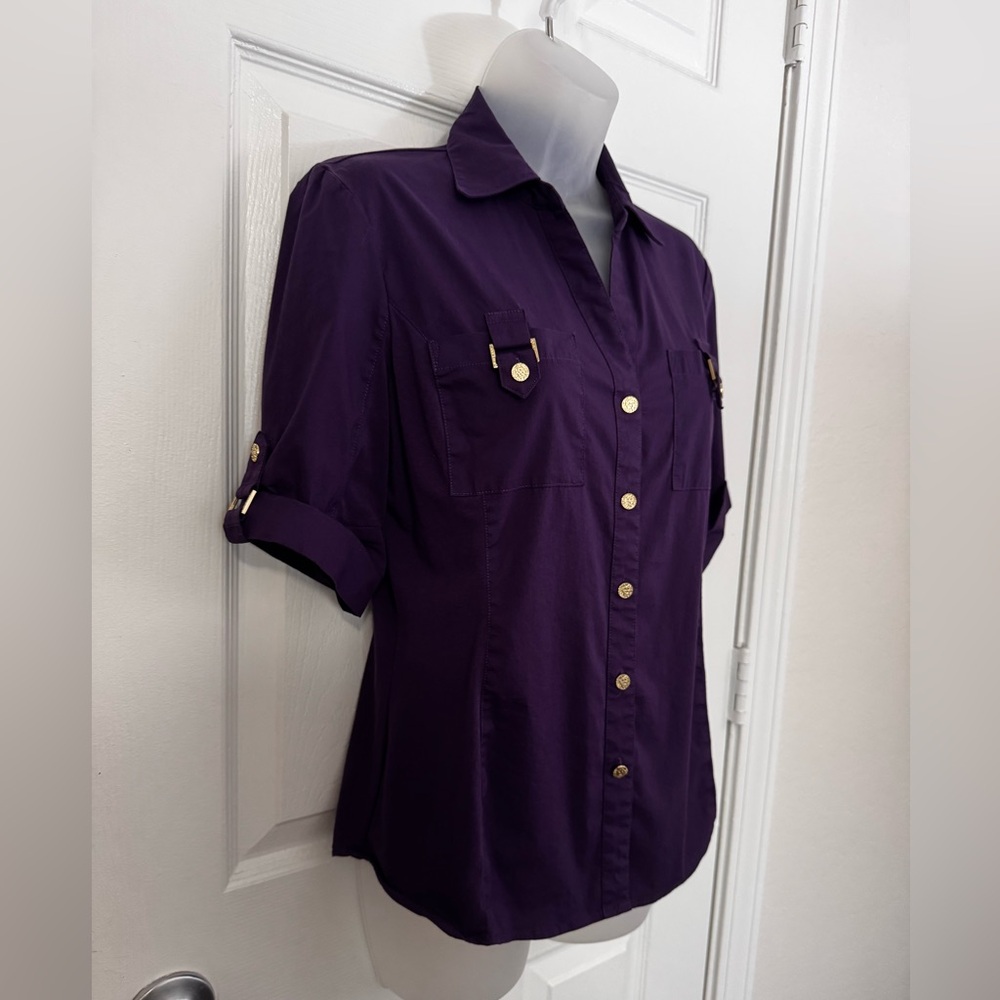 Anne Klein Deep Purple Button-Down Shirt - Picture 2 of 6